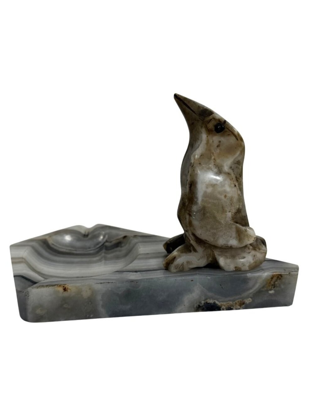 Vintage Hand-Carved Stone Bird figurine Trinket Dish Paperweight Ashtray